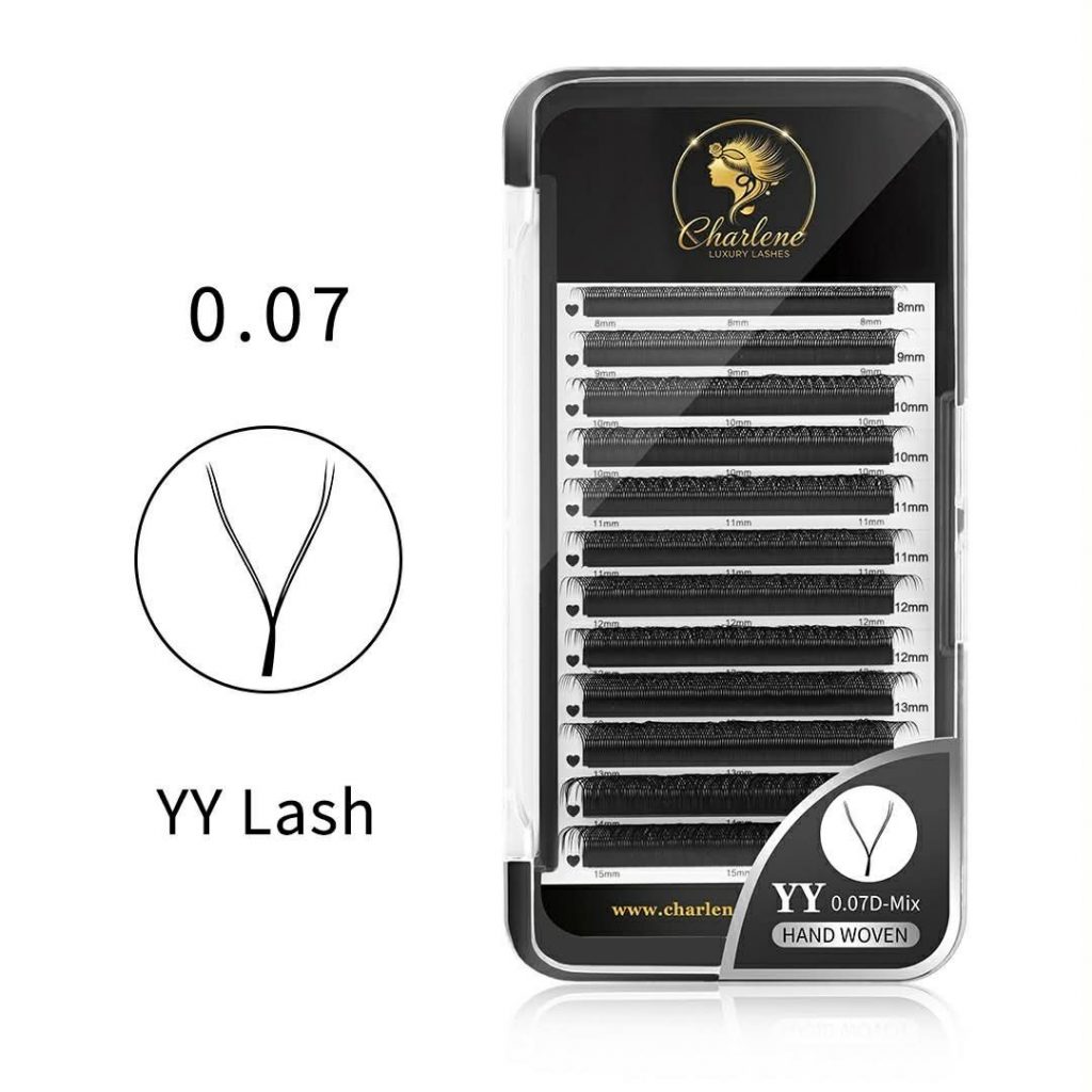 Tray of 0.07mm YY shape eyelash extensions